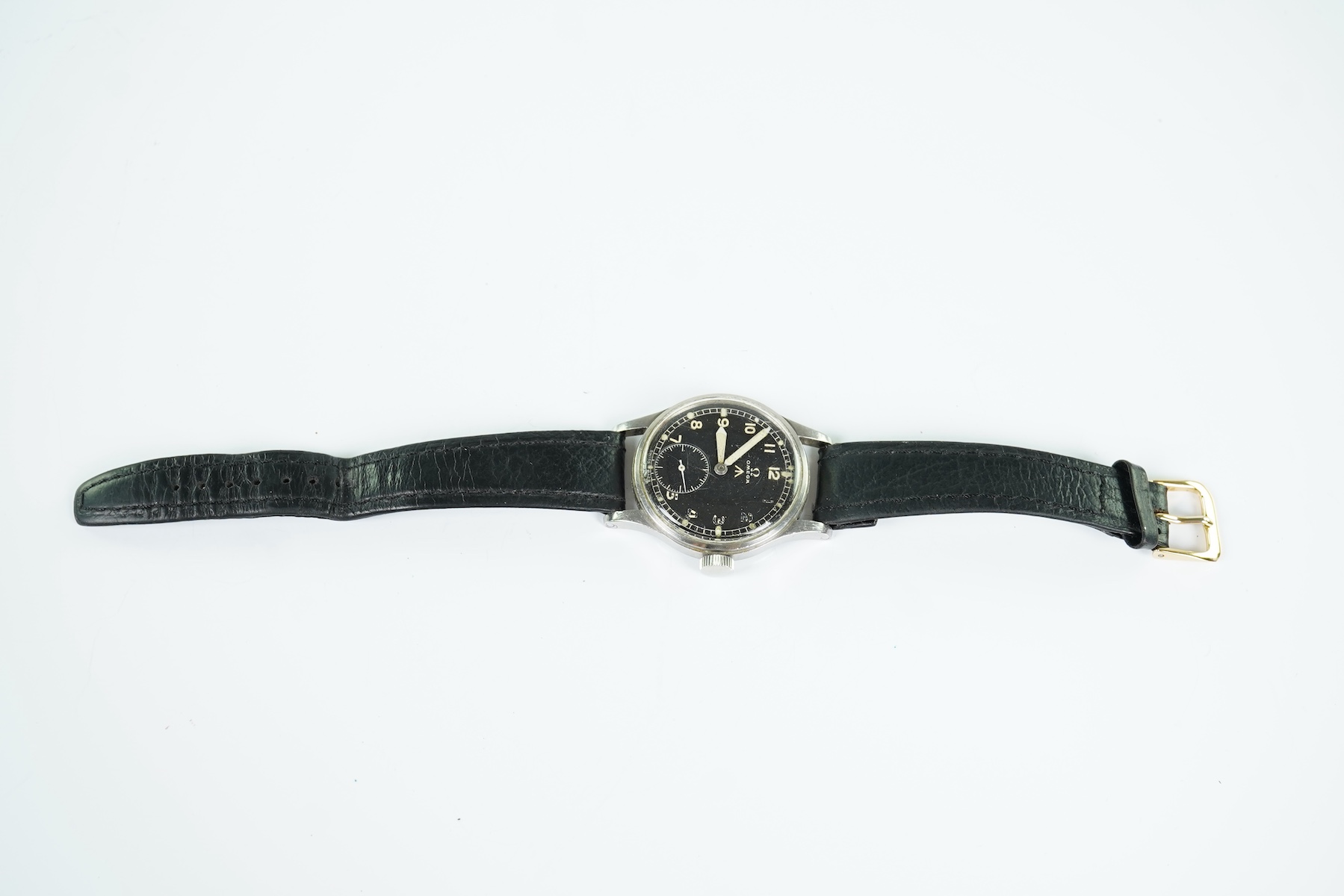 A gentleman's stainless steel Omega W.W.W. British Military 'Dirty Dozen' manual wind wrist watch, circa 1945